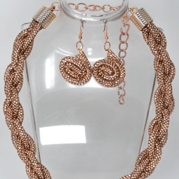 Champagne Braided Pave Rhinestone & Earring Set - Picture 5 of 12